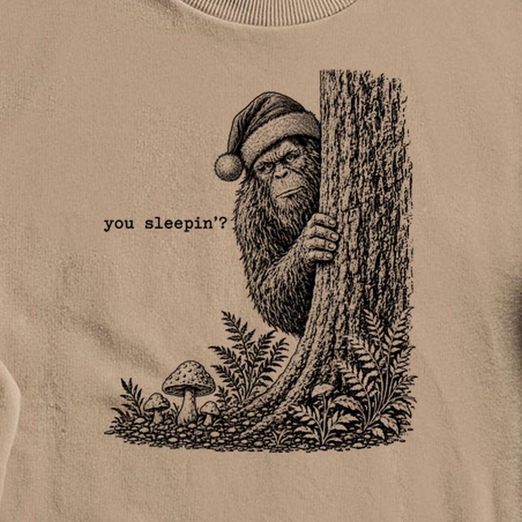 Sasquatch Santa You Sleepin Crewneck Sweatshirt