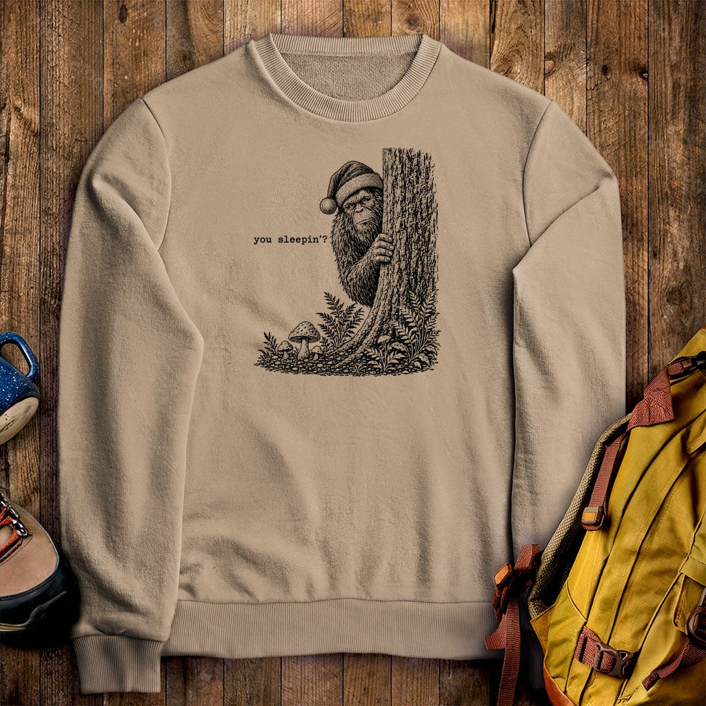 Sasquatch Santa You Sleepin Crewneck Sweatshirt