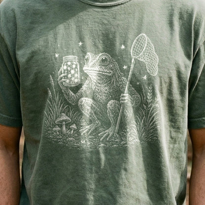 Frogman Catching Fireflies Cotton T-Shirt