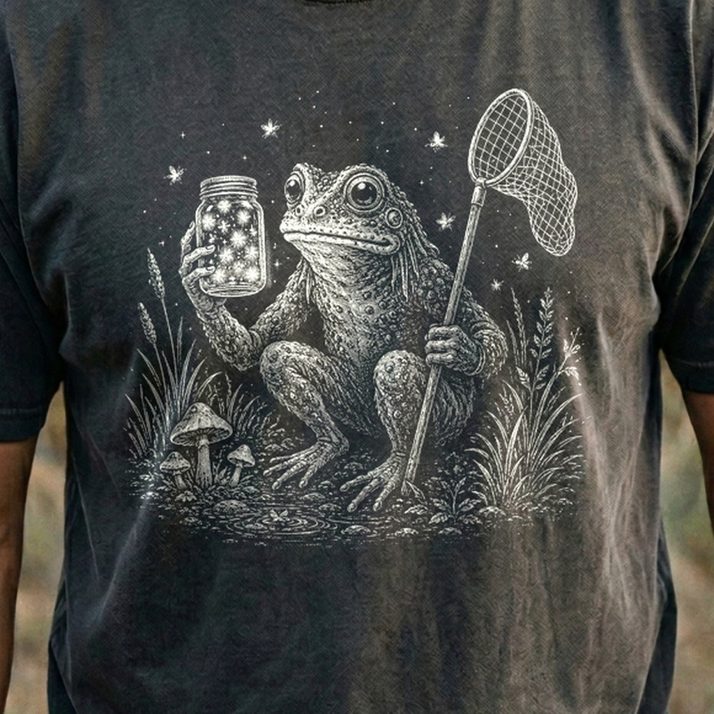 Frogman Catching Fireflies Cotton T-Shirt