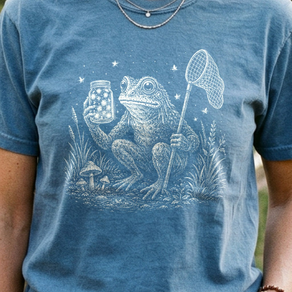 Frogman Catching Fireflies Cotton T-Shirt