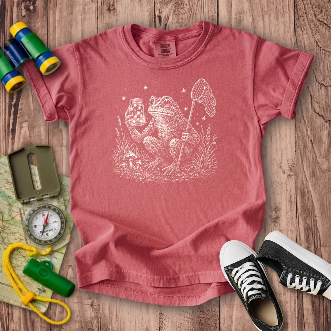Frogman Catching Fireflies Kids Cotton T-Shirt