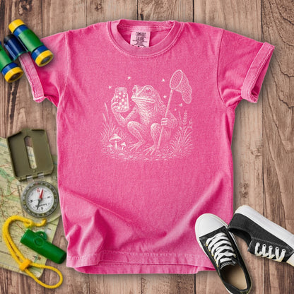 Frogman Catching Fireflies Kids Cotton T-Shirt
