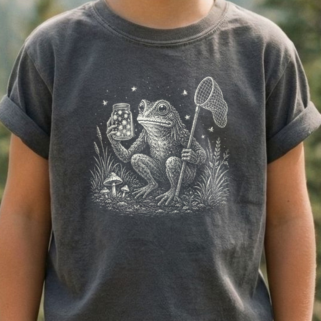 Frogman Catching Fireflies Kids Cotton T-Shirt