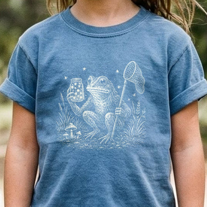 Frogman Catching Fireflies Kids Cotton T-Shirt