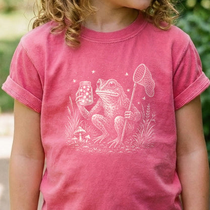 Frogman Catching Fireflies Kids Cotton T-Shirt