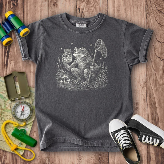 Frogman Catching Fireflies Kids Cotton T-Shirt