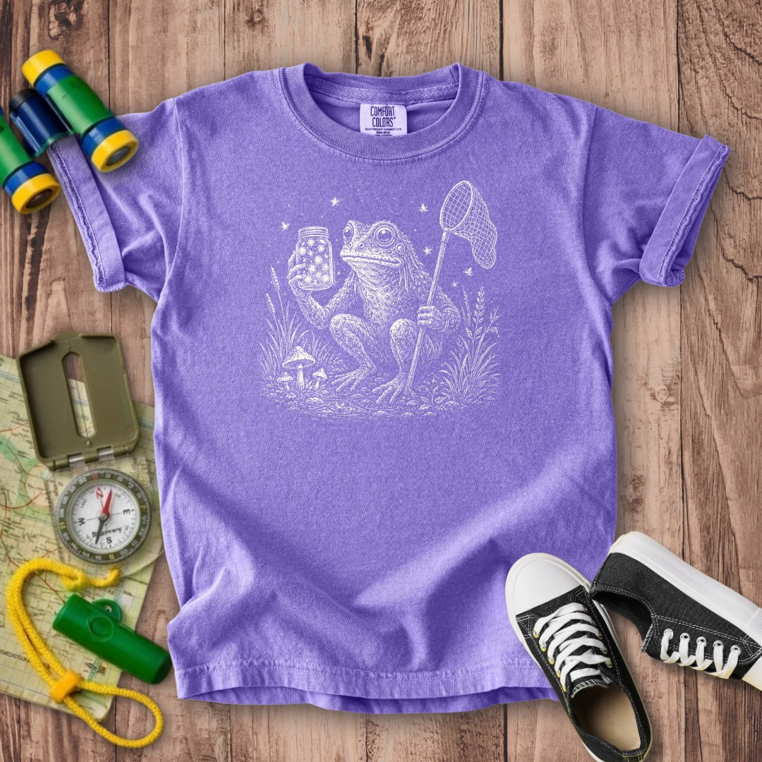 Frogman Catching Fireflies Kids Cotton T-Shirt