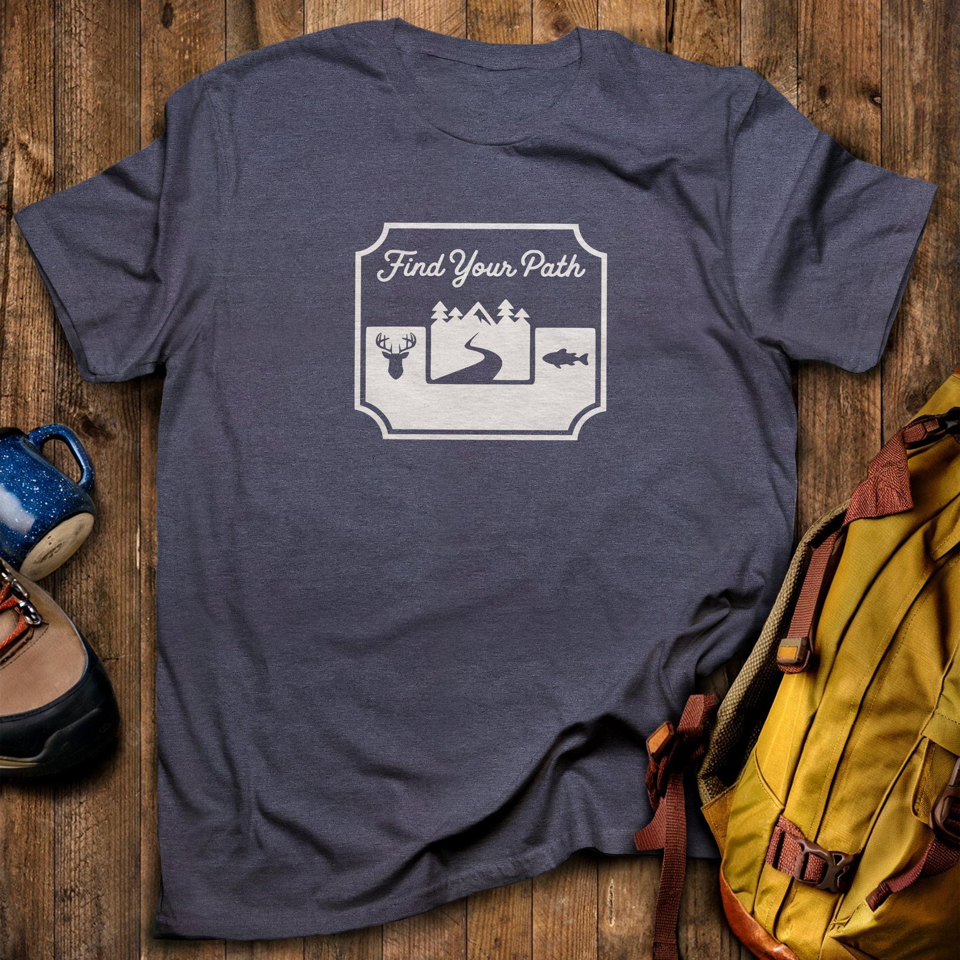 Find Your Path T-Shirt Heather Navy Adventure and Outdoors Themed T-Shirt