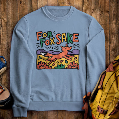 For Fox Sake Crewneck Sweatshirt Stone Blue Adventure and Outdoors Themed Sweatshirt