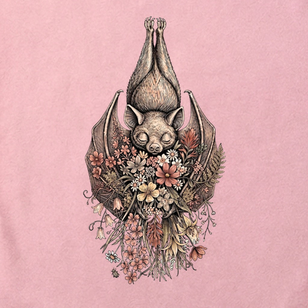 Hanging Bat Holding Flowers Cotton T-Shirt