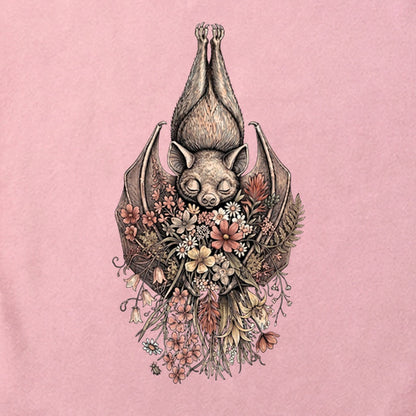 Hanging Bat Holding Flowers Cotton T-Shirt