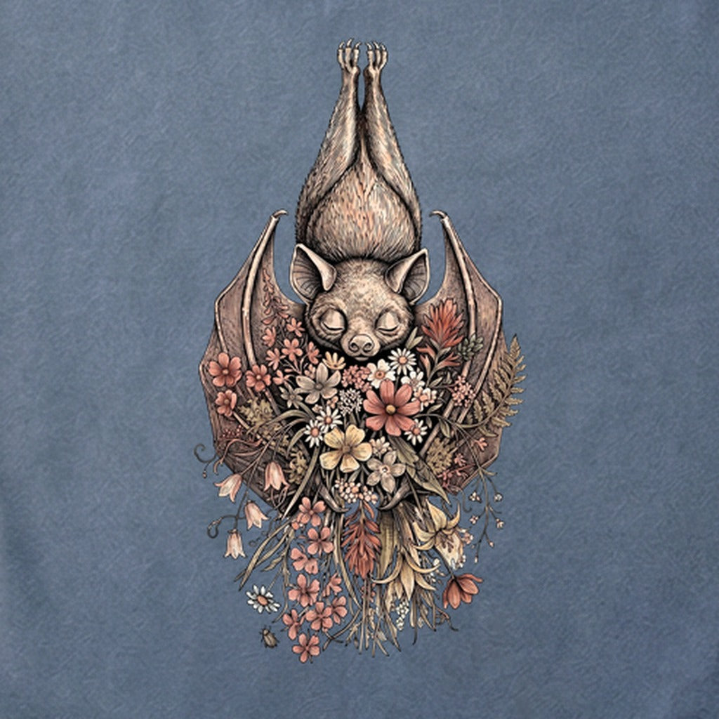 Hanging Bat Holding Flowers Cotton T-Shirt
