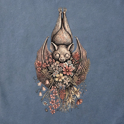Hanging Bat Holding Flowers Cotton T-Shirt