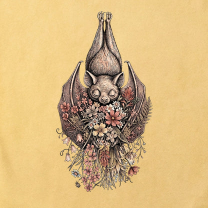 Hanging Bat Holding Flowers Cotton T-Shirt
