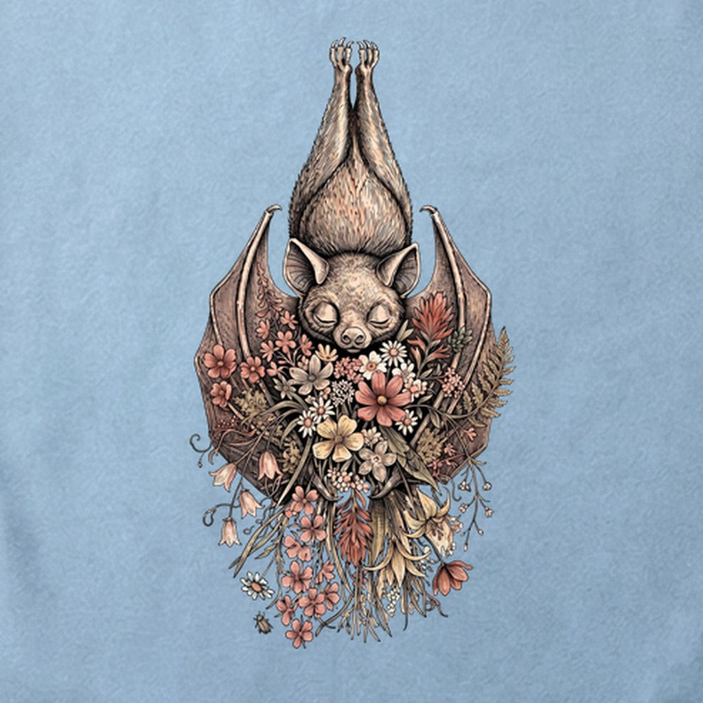 Hanging Bat Holding Flowers Cotton T-Shirt