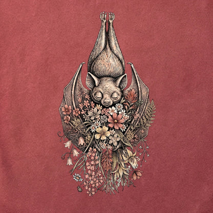 Hanging Bat Holding Flowers Cotton T-Shirt