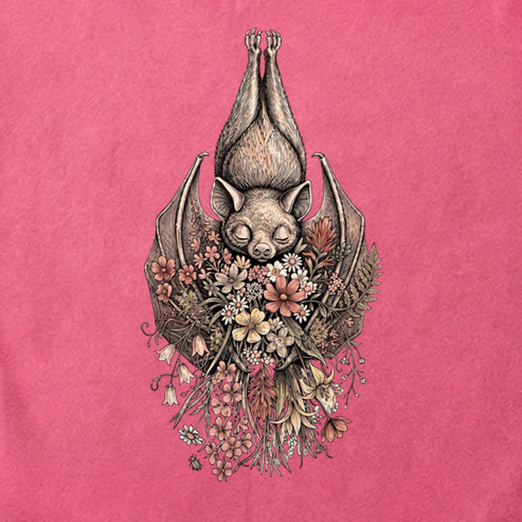 Hanging Bat Holding Flowers Cotton T-Shirt