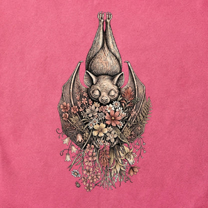 Hanging Bat Holding Flowers Cotton T-Shirt