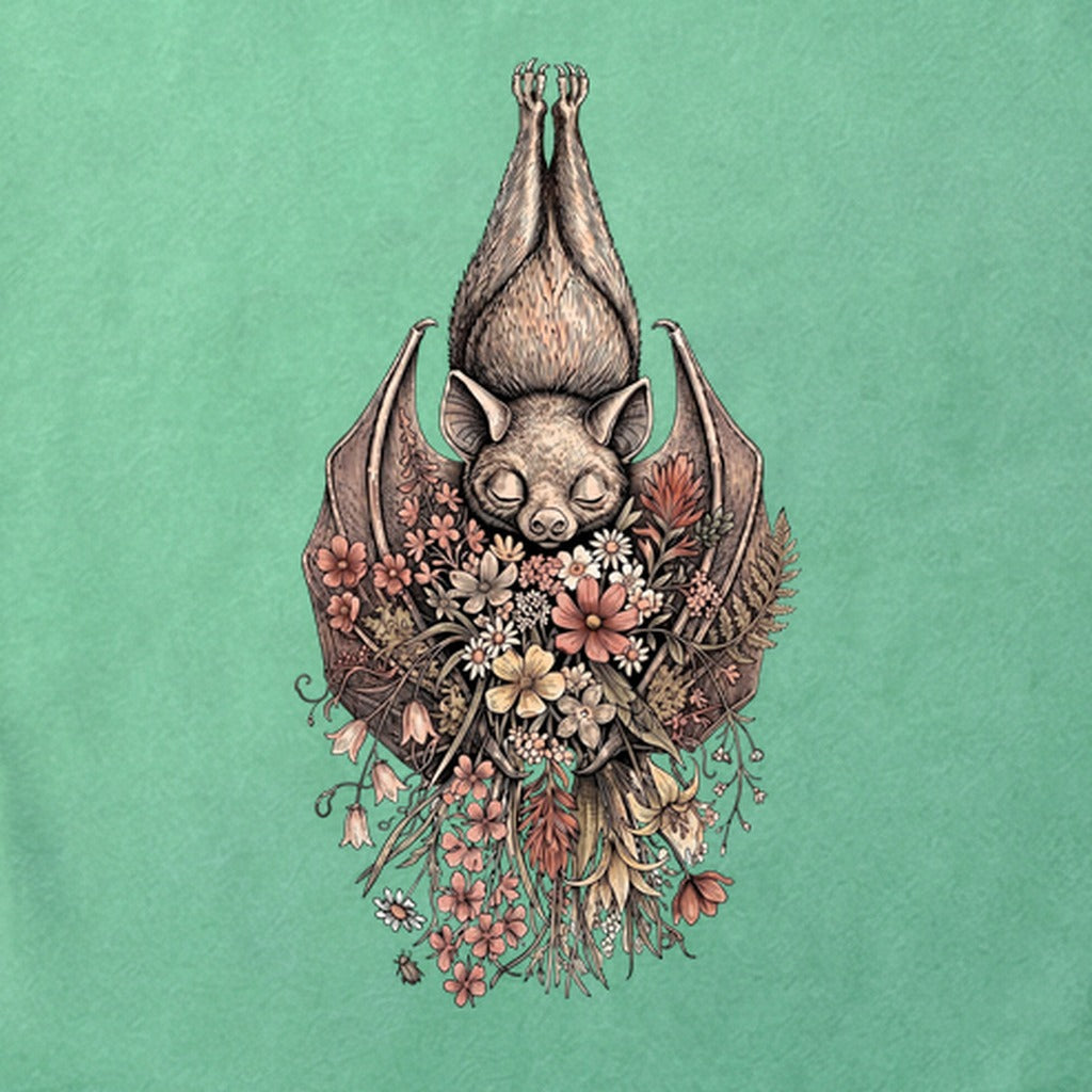 Hanging Bat Holding Flowers Cotton T-Shirt
