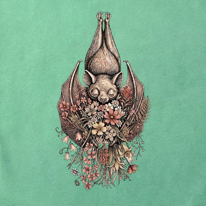 Hanging Bat Holding Flowers Cotton T-Shirt