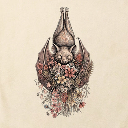 Hanging Bat Holding Flowers Cotton T-Shirt
