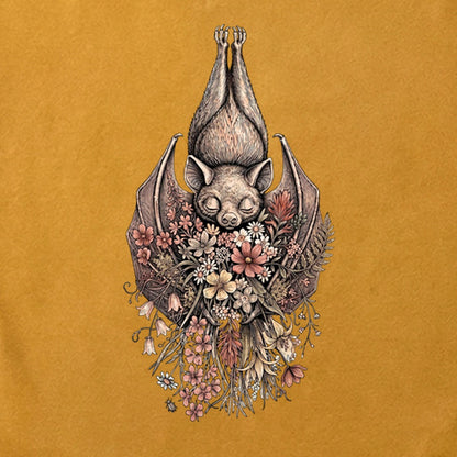 Hanging Bat Holding Flowers Cotton T-Shirt