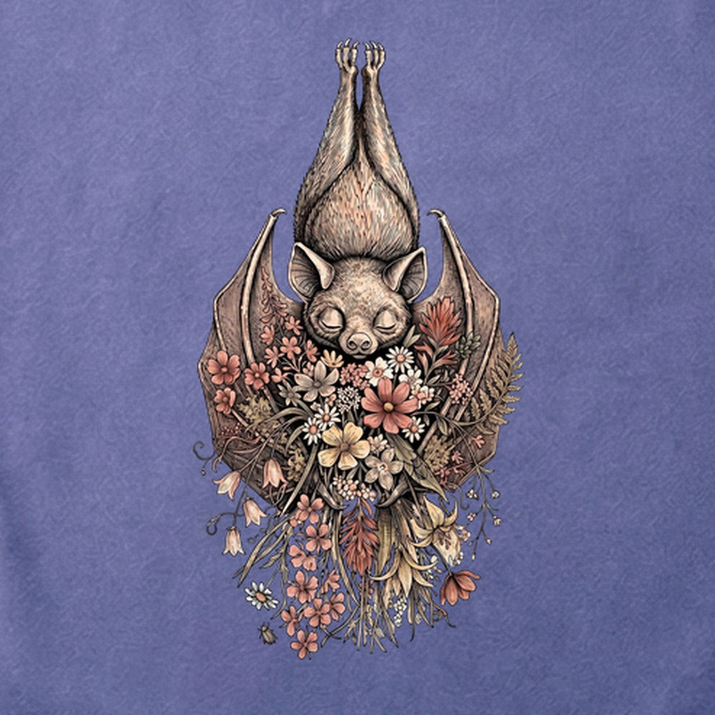 Hanging Bat Holding Flowers Cotton T-Shirt