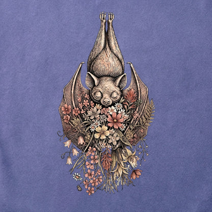 Hanging Bat Holding Flowers Cotton T-Shirt