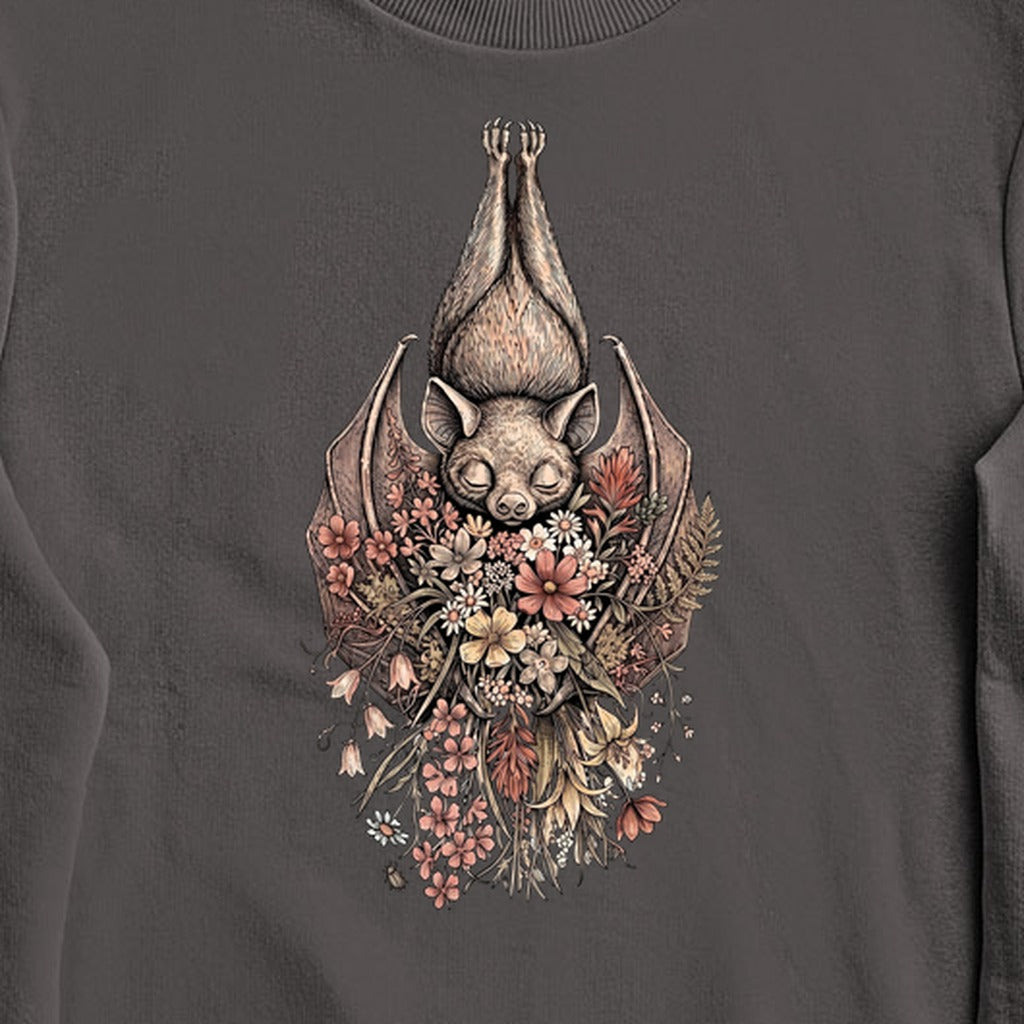 Hanging Bat Holding Flowers Crewneck Sweatshirt