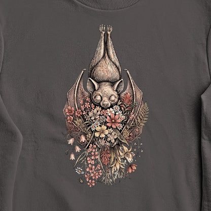 Hanging Bat Holding Flowers Crewneck Sweatshirt