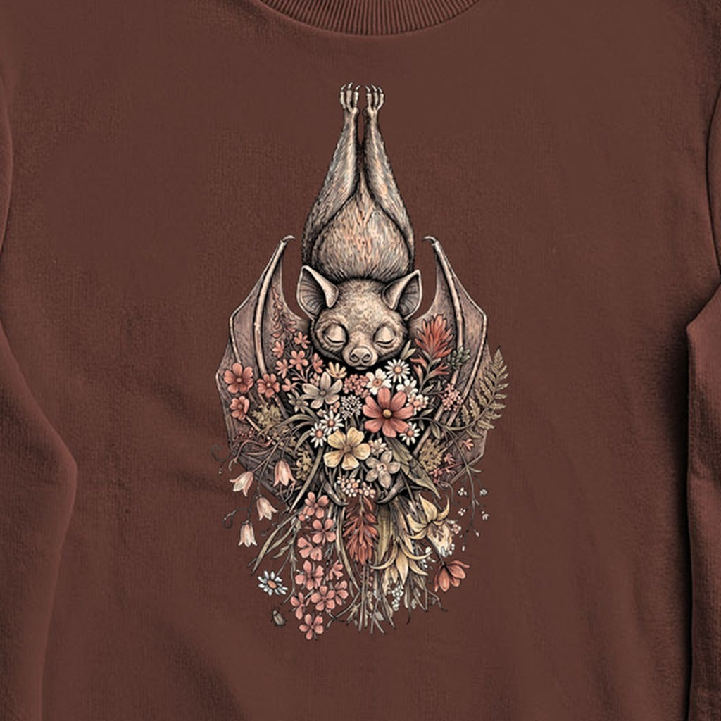 Hanging Bat Holding Flowers Crewneck Sweatshirt