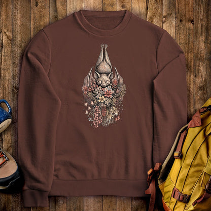 Hanging Bat Holding Flowers Crewneck Sweatshirt