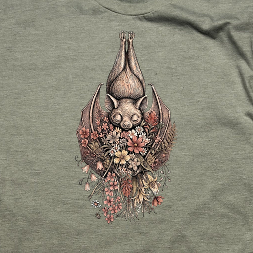 Hanging Bat Holding Flowers T-Shirt