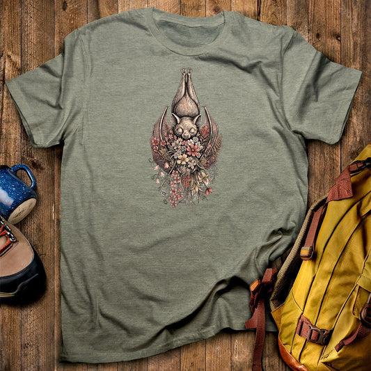 Hanging Bat Holding Flowers T-Shirt