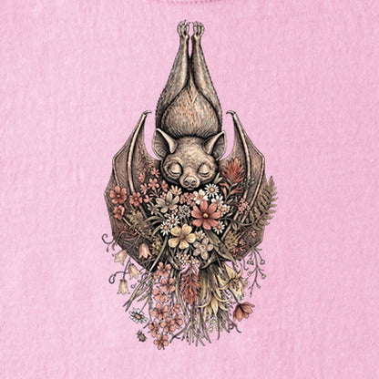 Hanging Bat Holding Flowers Kids Cotton T-Shirt