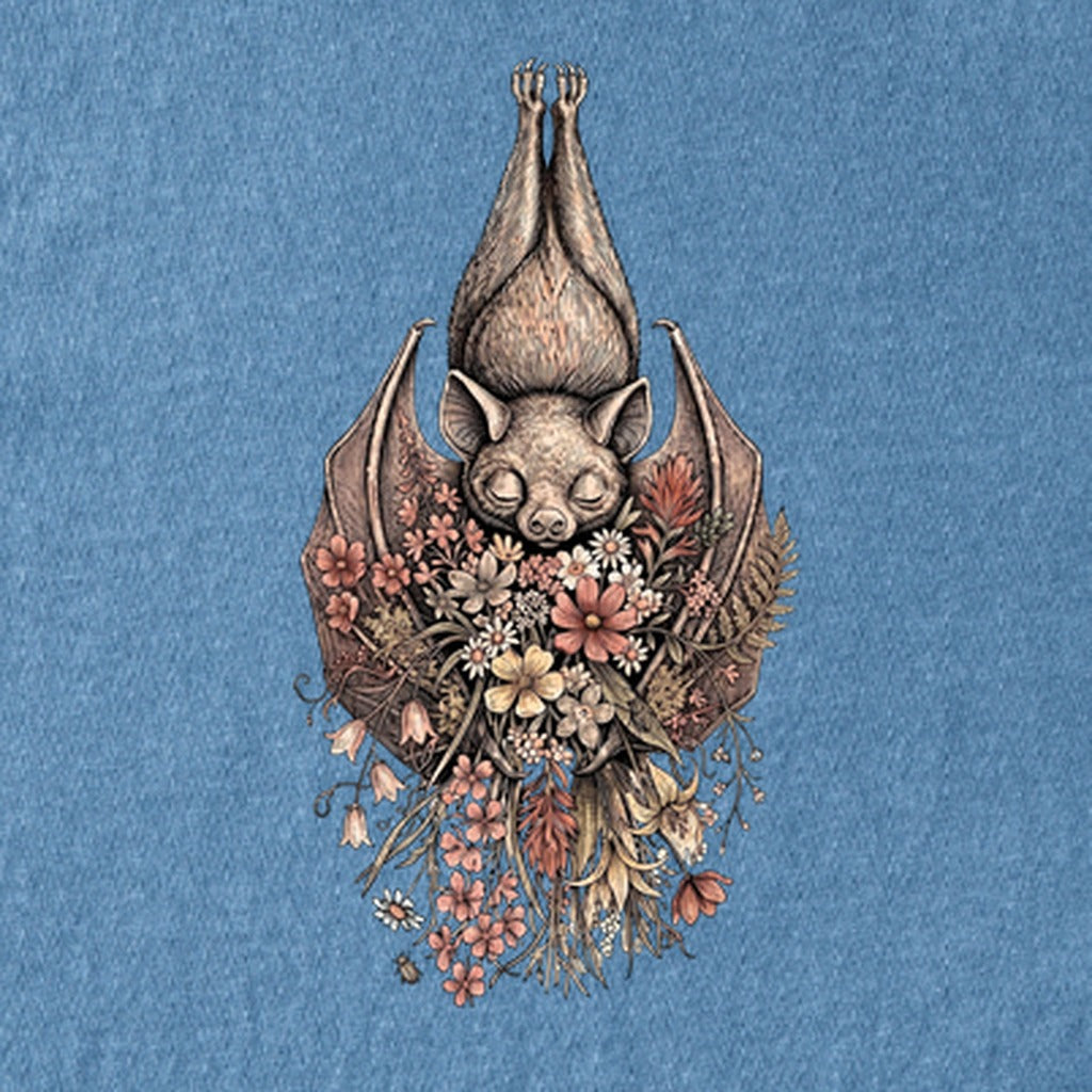 Hanging Bat Holding Flowers Kids Cotton T-Shirt