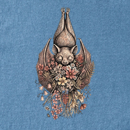 Hanging Bat Holding Flowers Kids Cotton T-Shirt