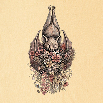 Hanging Bat Holding Flowers Kids Cotton T-Shirt
