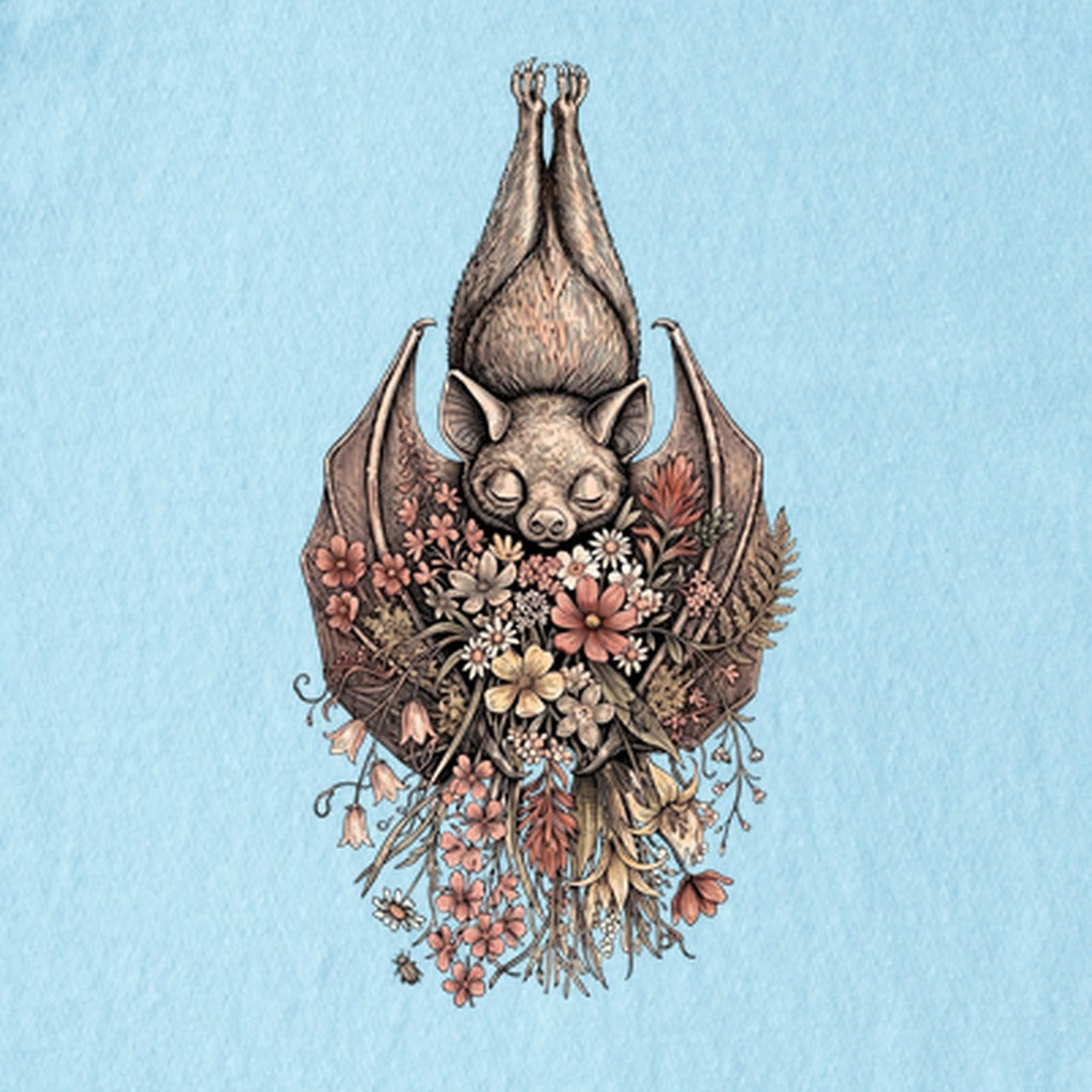 Hanging Bat Holding Flowers Kids Cotton T-Shirt