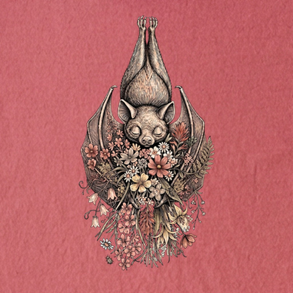 Hanging Bat Holding Flowers Kids Cotton T-Shirt