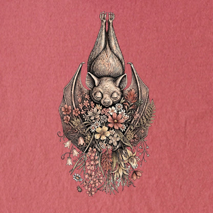 Hanging Bat Holding Flowers Kids Cotton T-Shirt