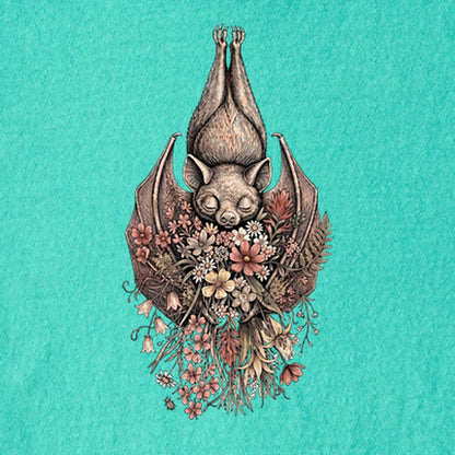 Hanging Bat Holding Flowers Kids Cotton T-Shirt