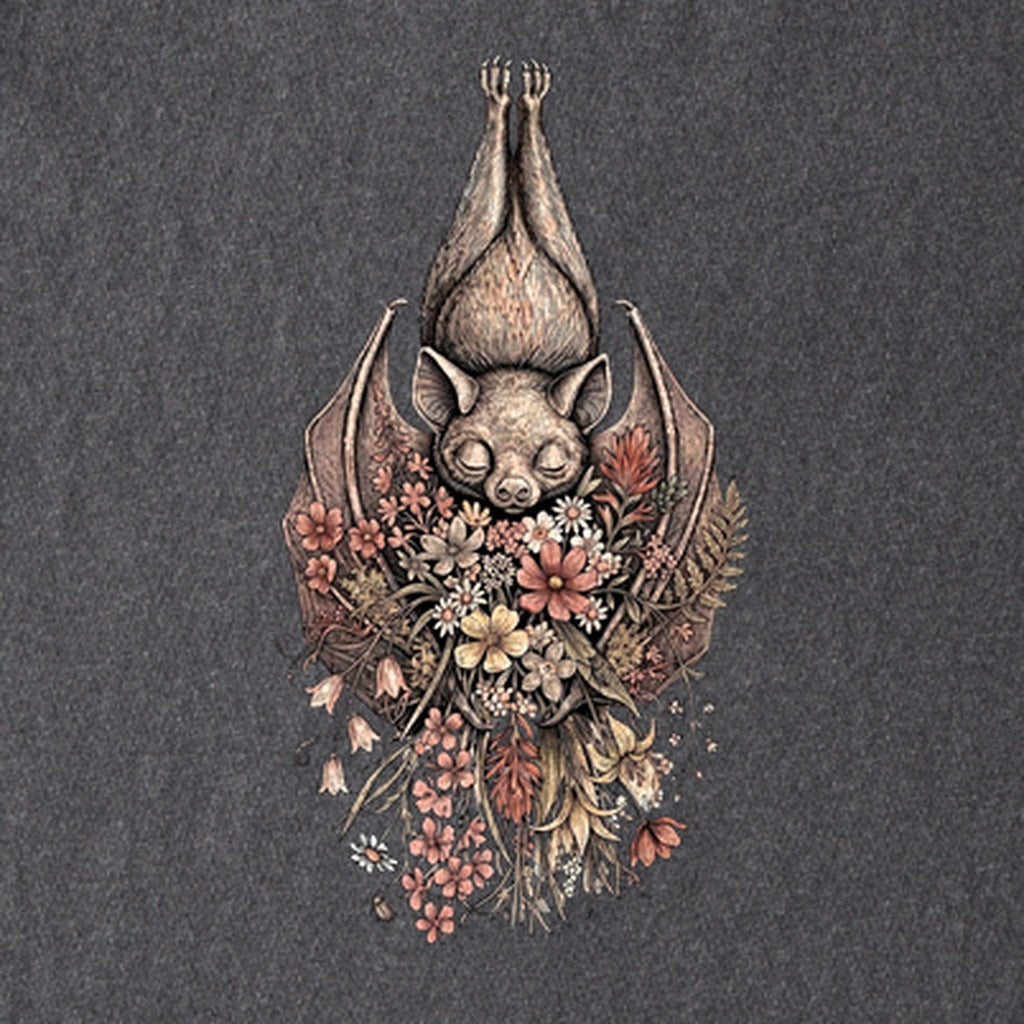Hanging Bat Holding Flowers Kids Cotton T-Shirt