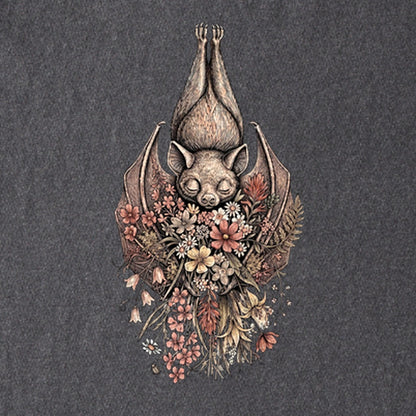 Hanging Bat Holding Flowers Kids Cotton T-Shirt