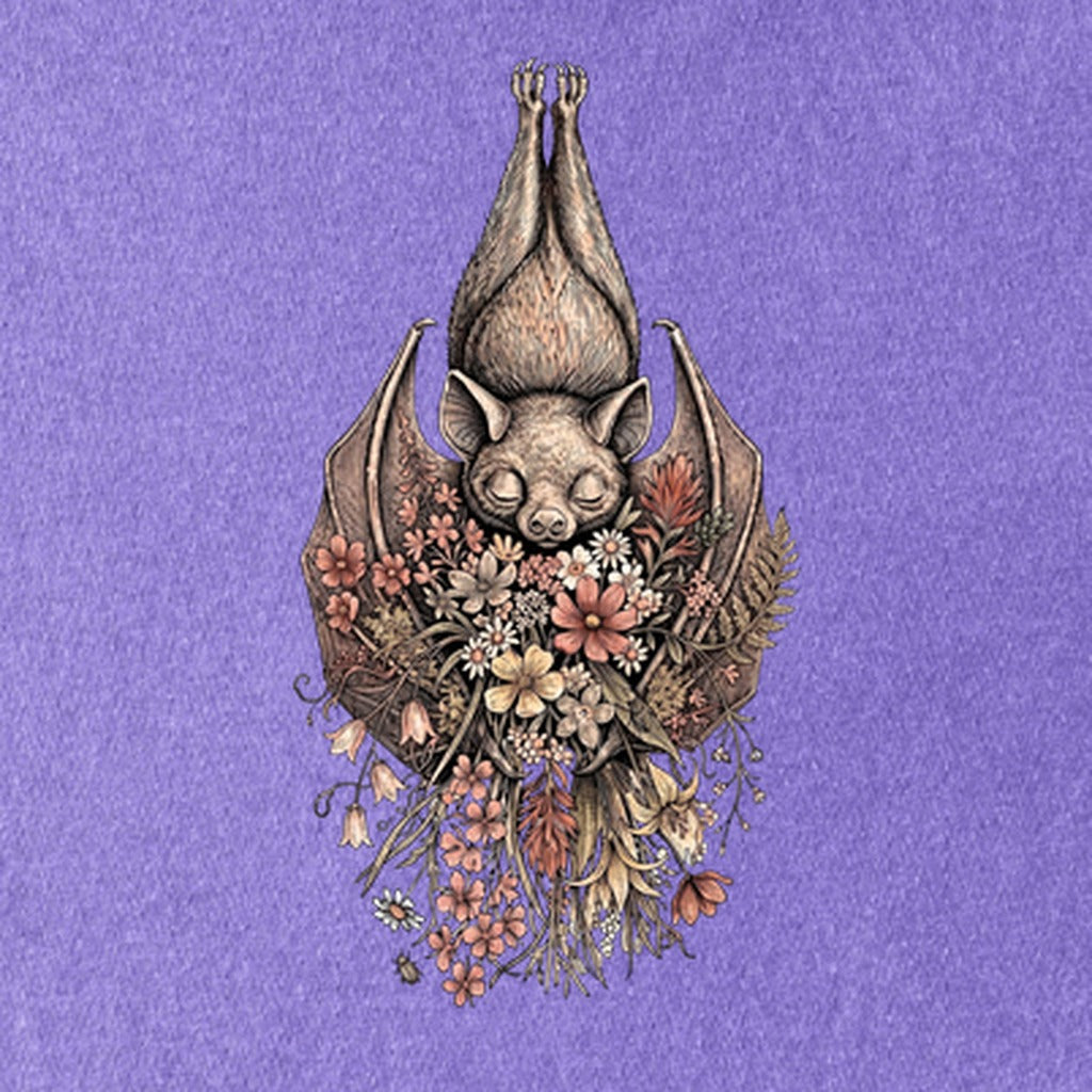 Hanging Bat Holding Flowers Kids Cotton T-Shirt