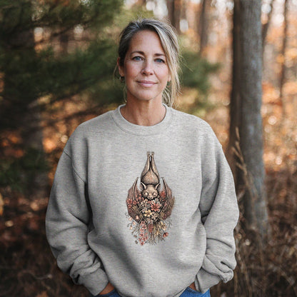 Hanging Bat Holding Flowers Crewneck Sweatshirt