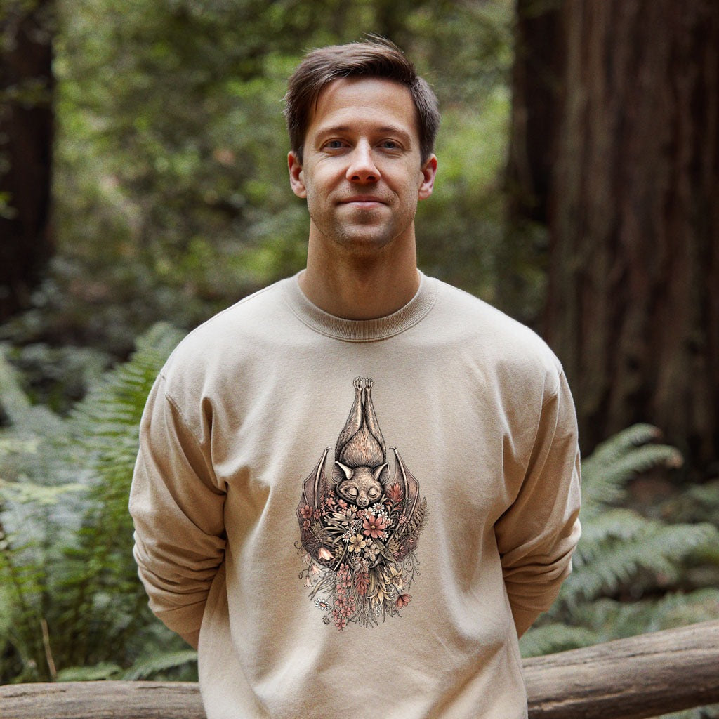 Hanging Bat Holding Flowers Crewneck Sweatshirt