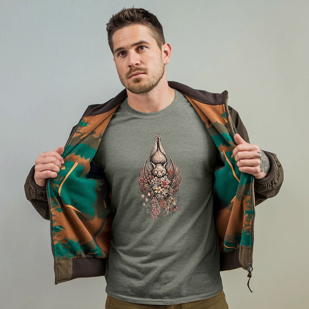 Hanging Bat Holding Flowers T-Shirt