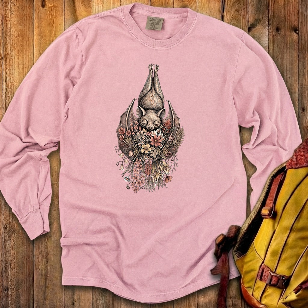 Hanging Bat Holding Flowers Premium Long Sleeve